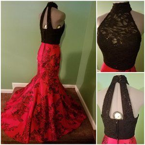 B Darlin Black Red Sequin Formal Dress w/ Train